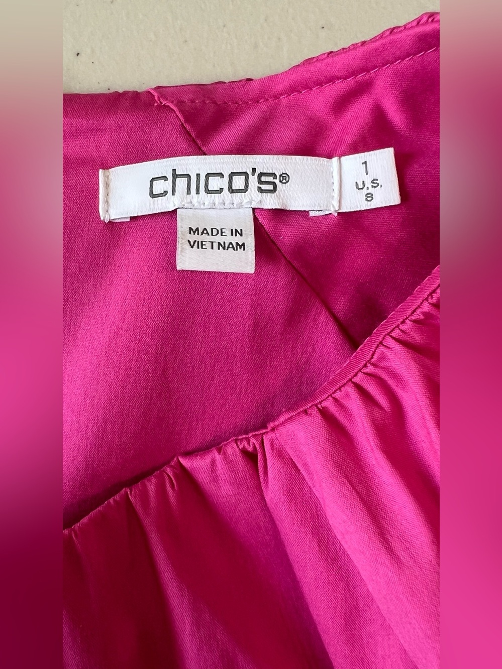 Chico’s Bahamian Pink Balloon Sleeve Tiered Dress Size 1 US 8 - Picture 4 of 13